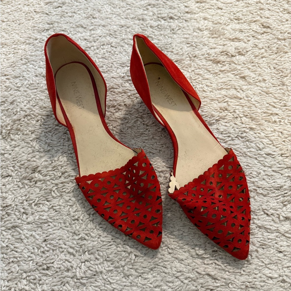 Nine West Red Laser-Cut Flats